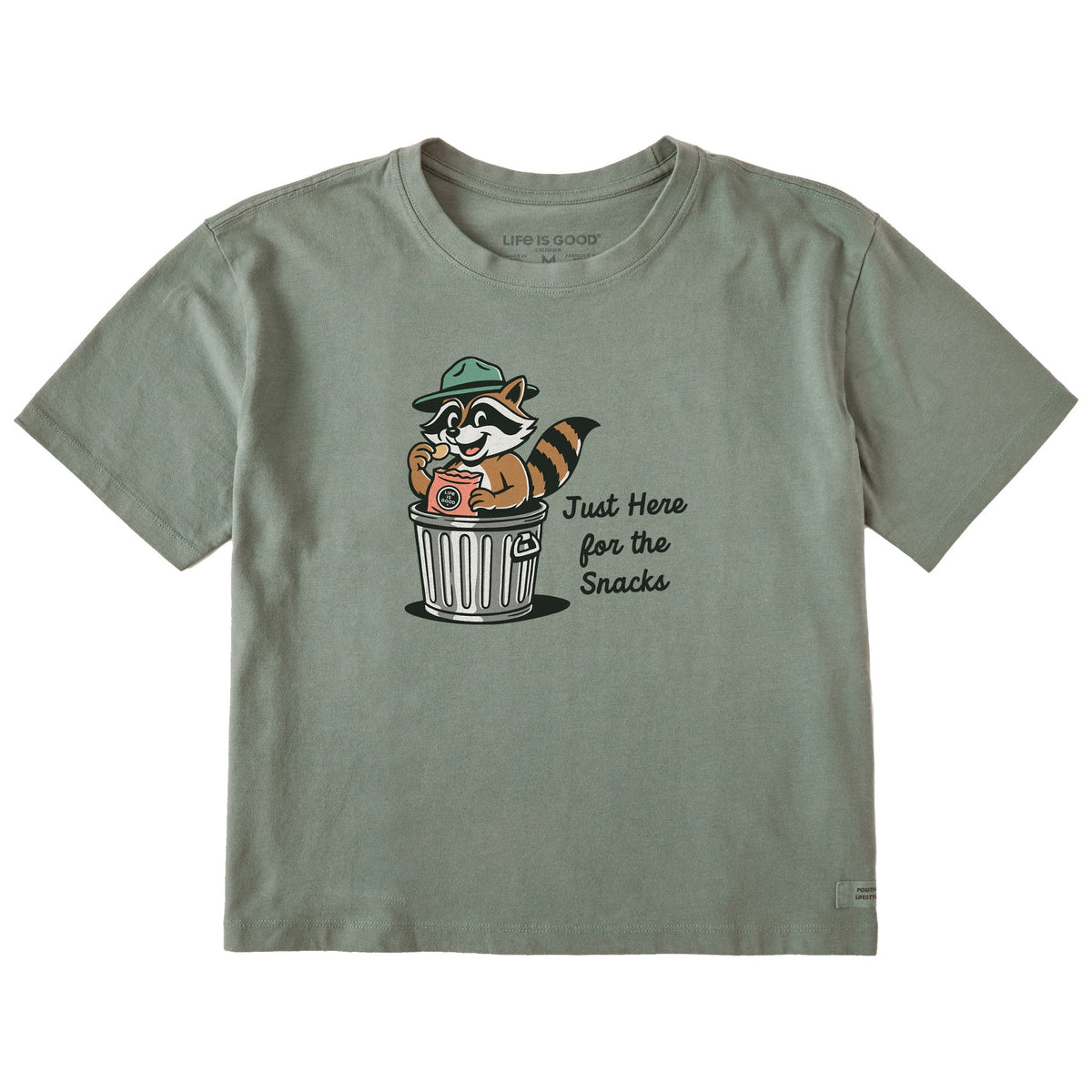 Women's Just Here for The Snacks Raccoon Short Sleeve Crusher Boxy Tee