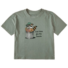 Women's Just Here for The Snacks Raccoon Short Sleeve Crusher Boxy Tee
