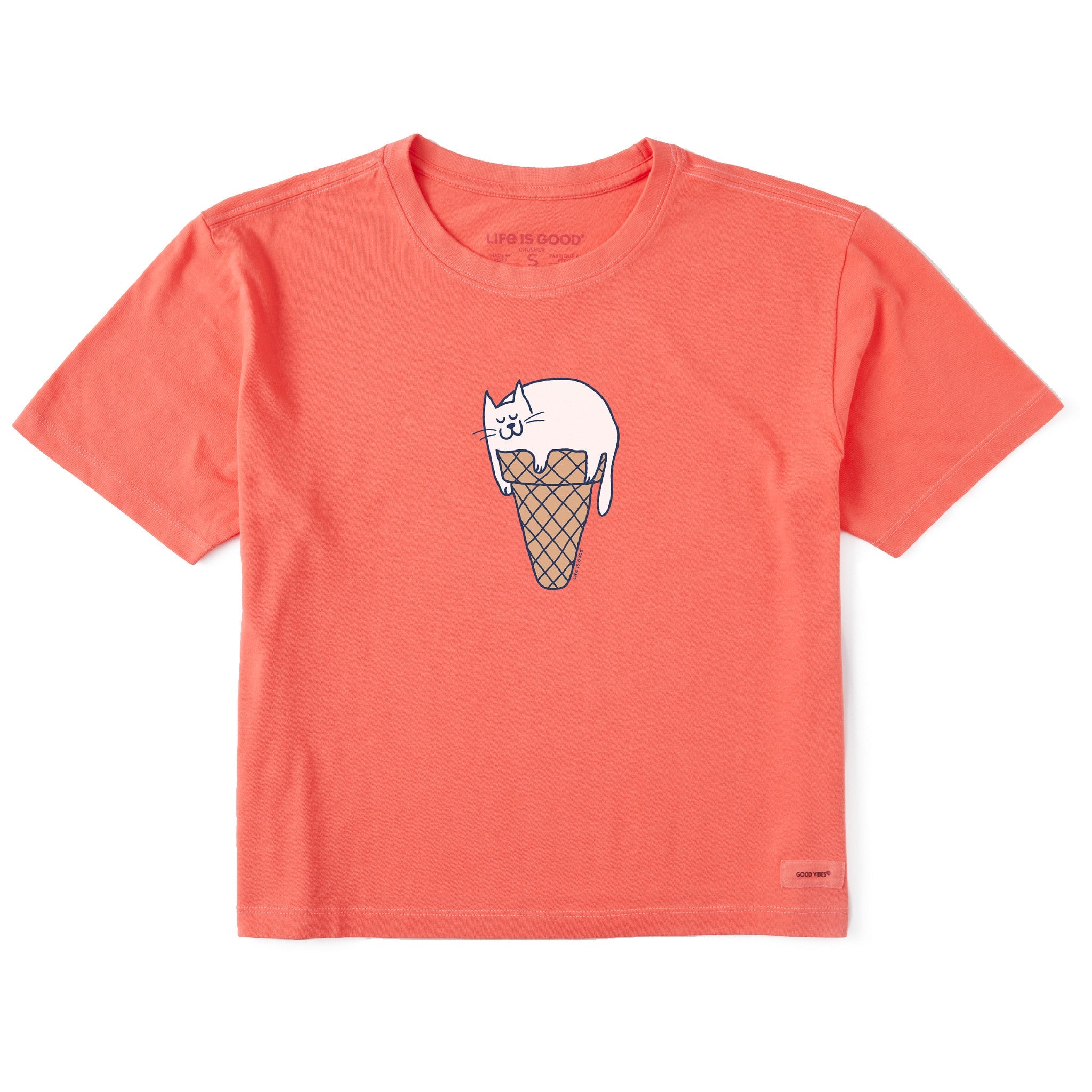 Women's Ice Cream Cat Short Sleeve Crusher Boxy Tee