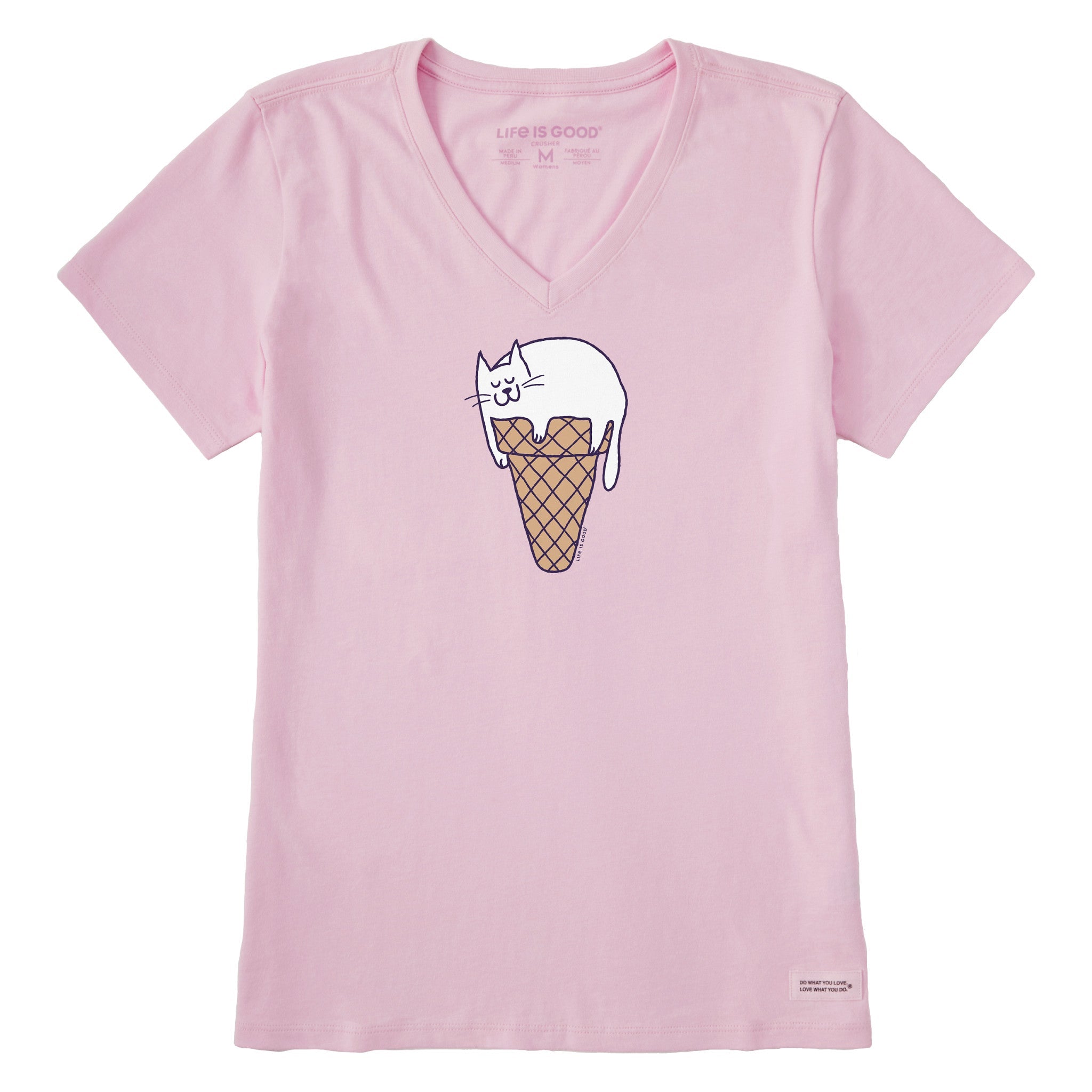 Women's Ice Cream Cat Short Sleeve Crusher Vee