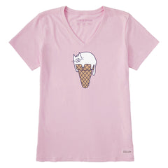 Women's Ice Cream Cat Short Sleeve Crusher Vee