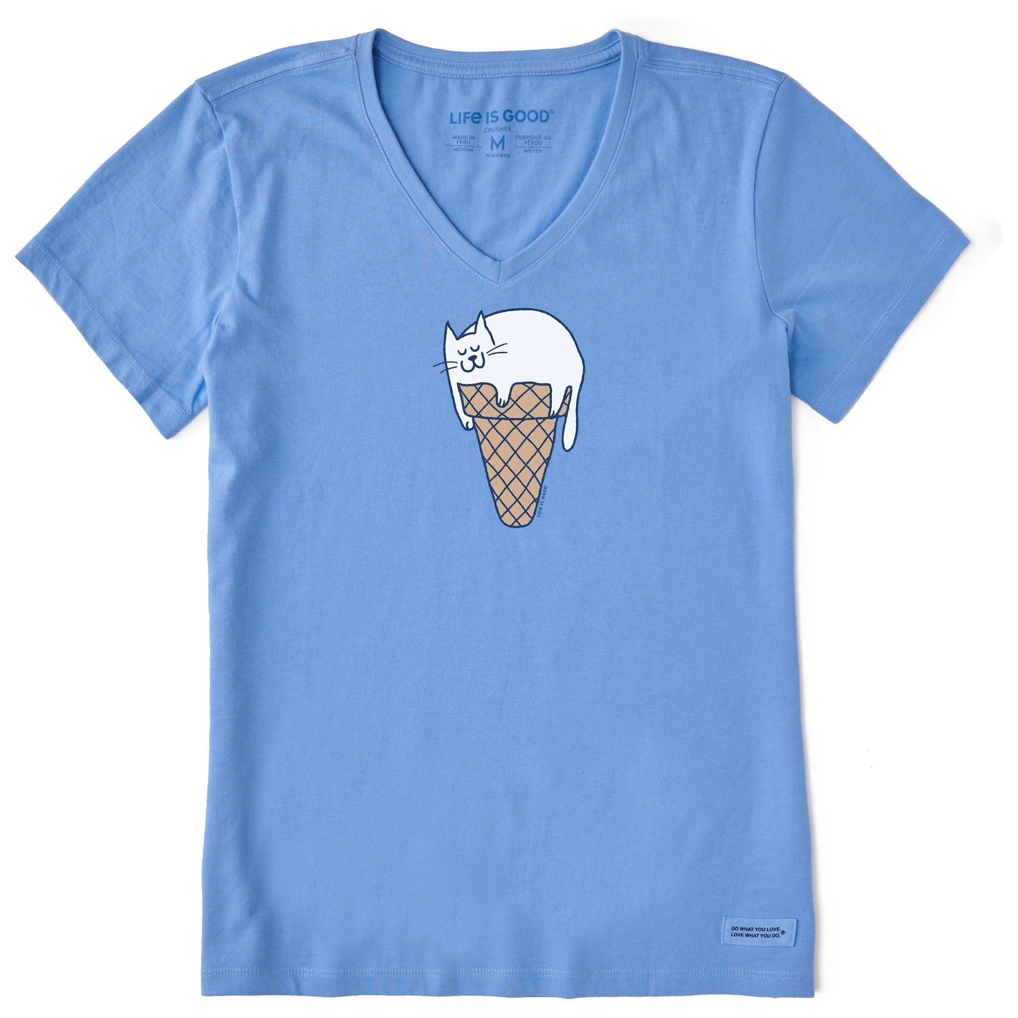 Women's Ice Cream Cat Short Sleeve Crusher Vee