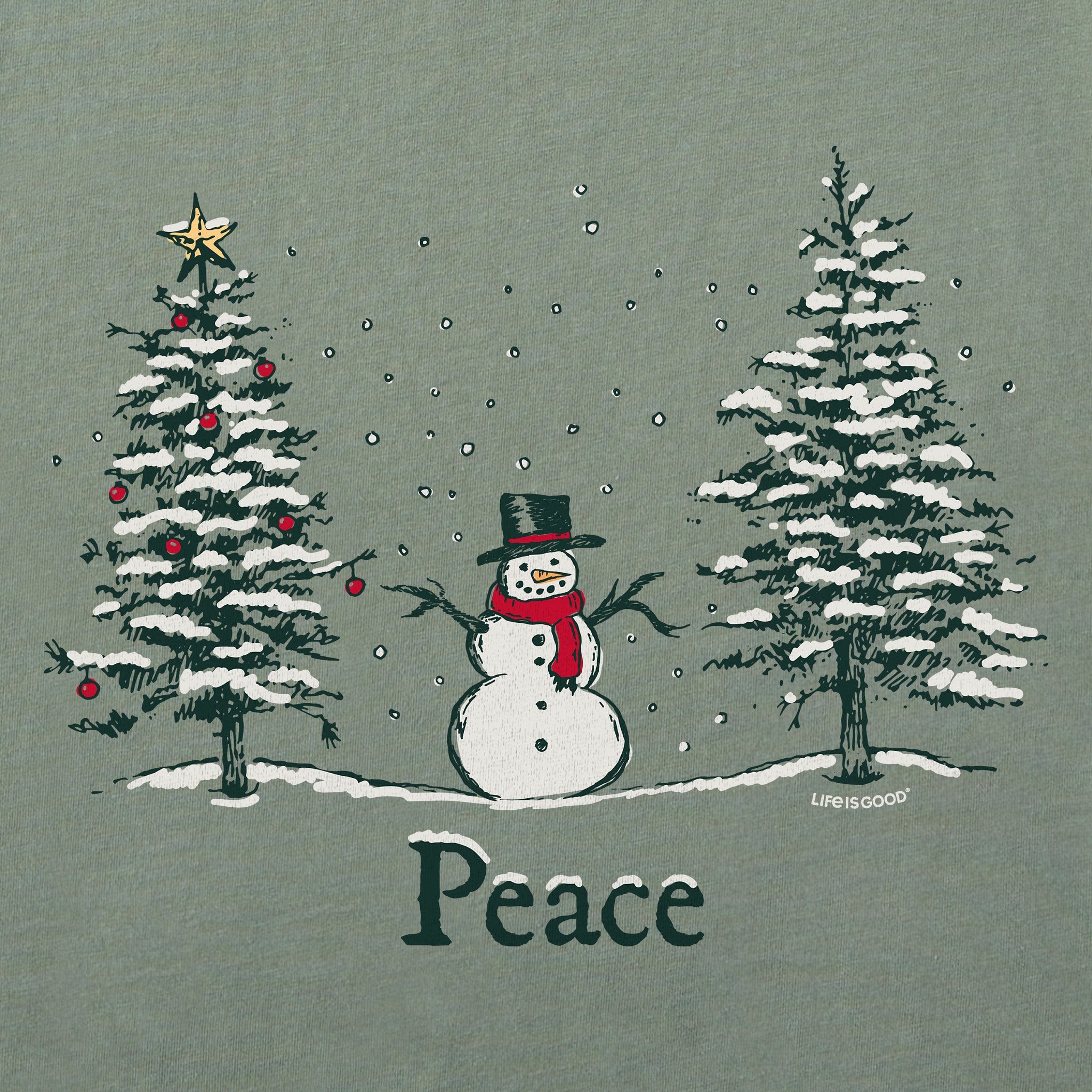Men's Peace Trees Snowman Long Sleeve Crusher Tee