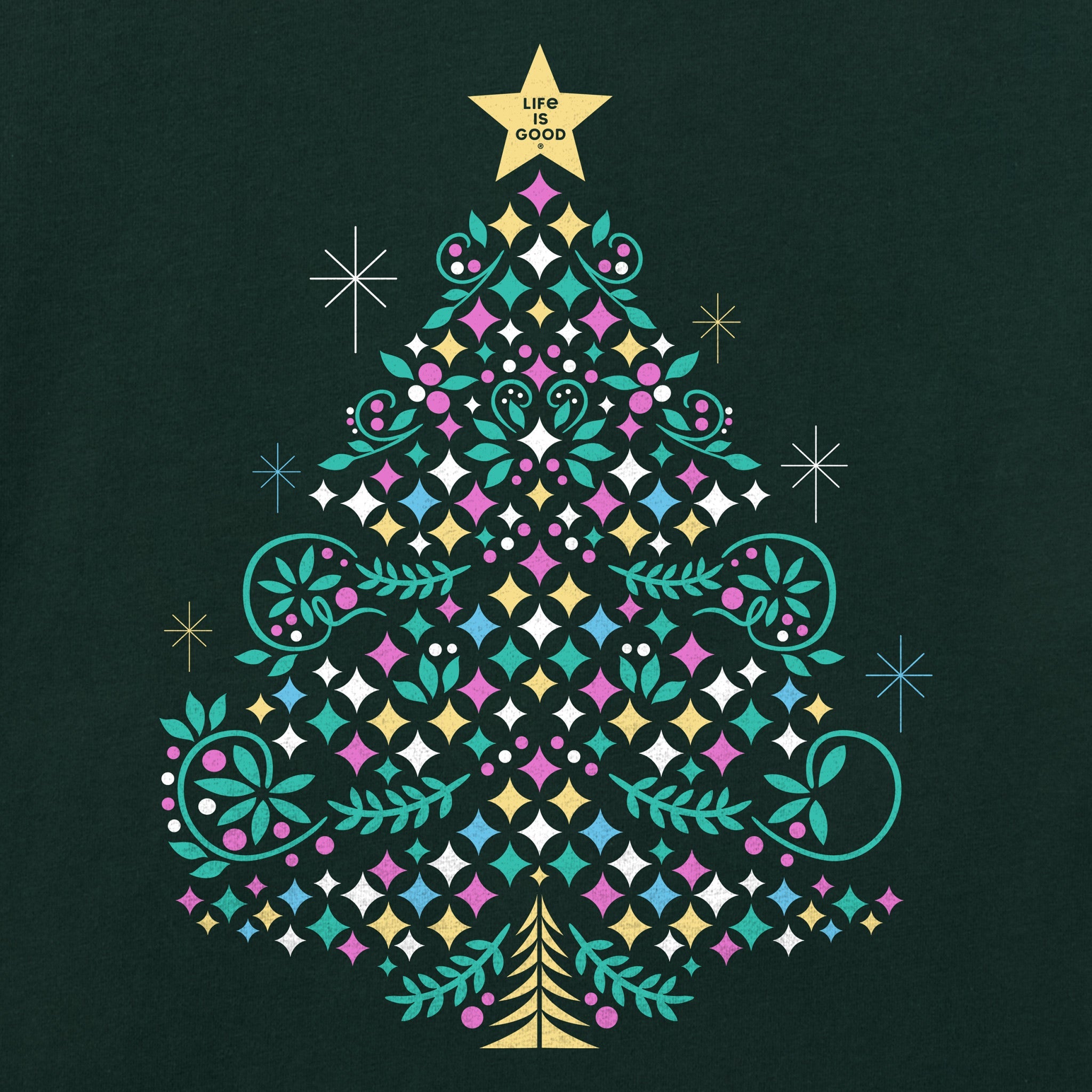Women's Christmas Tree Sparkles Long Sleeve Crusher Vee