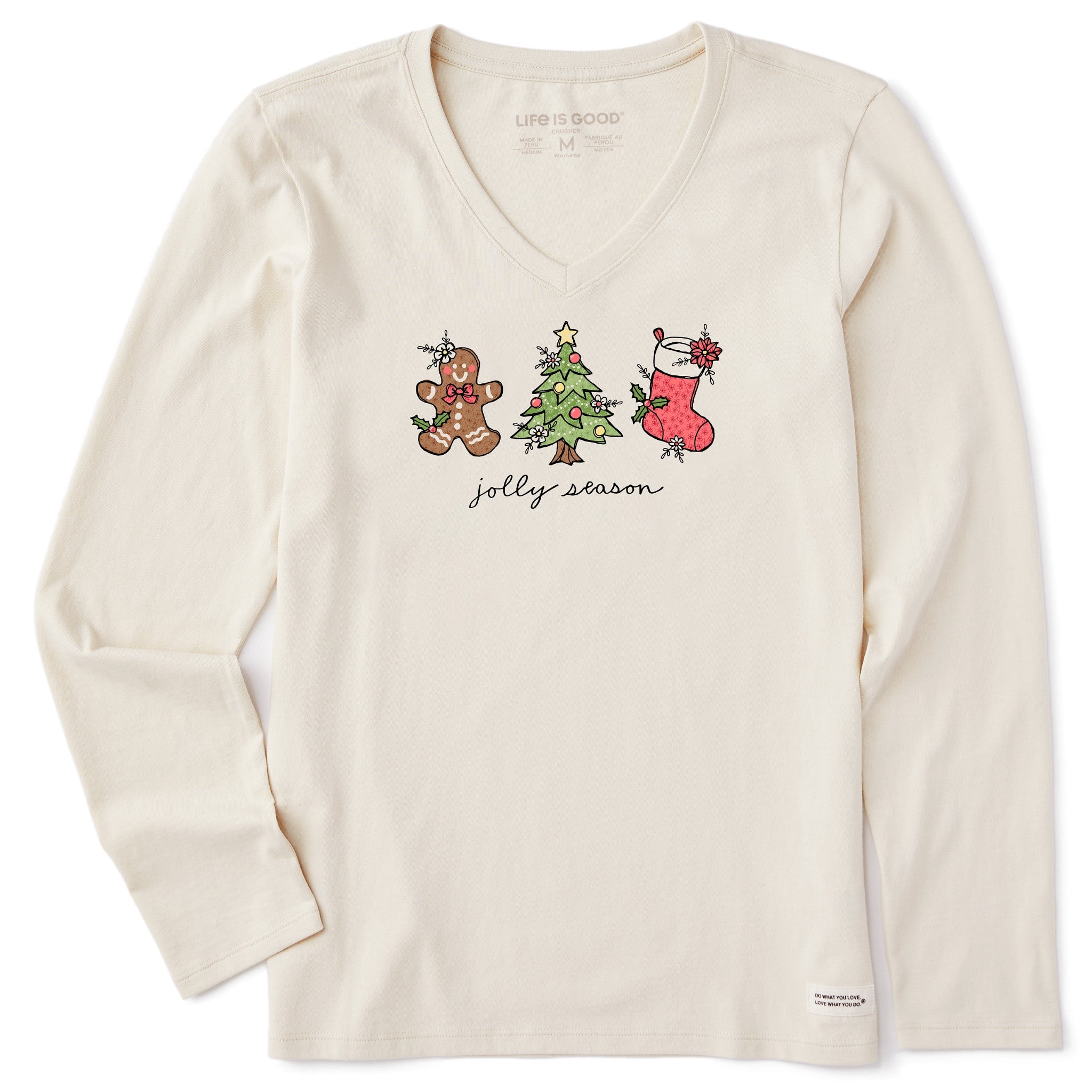 Women's Jolly Season Xmas Long Sleeve Crusher Vee
