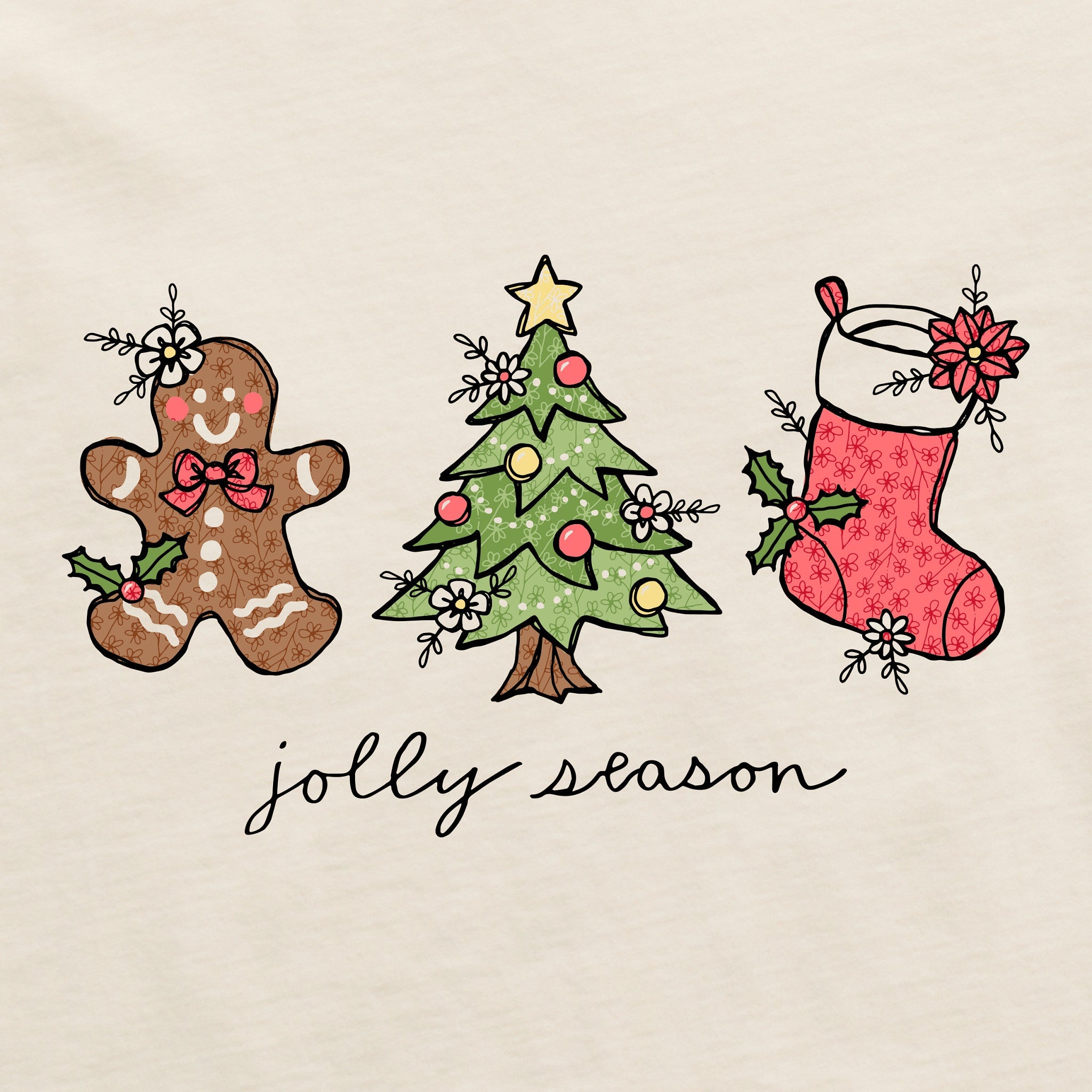 Women's Jolly Season Xmas Long Sleeve Crusher Vee