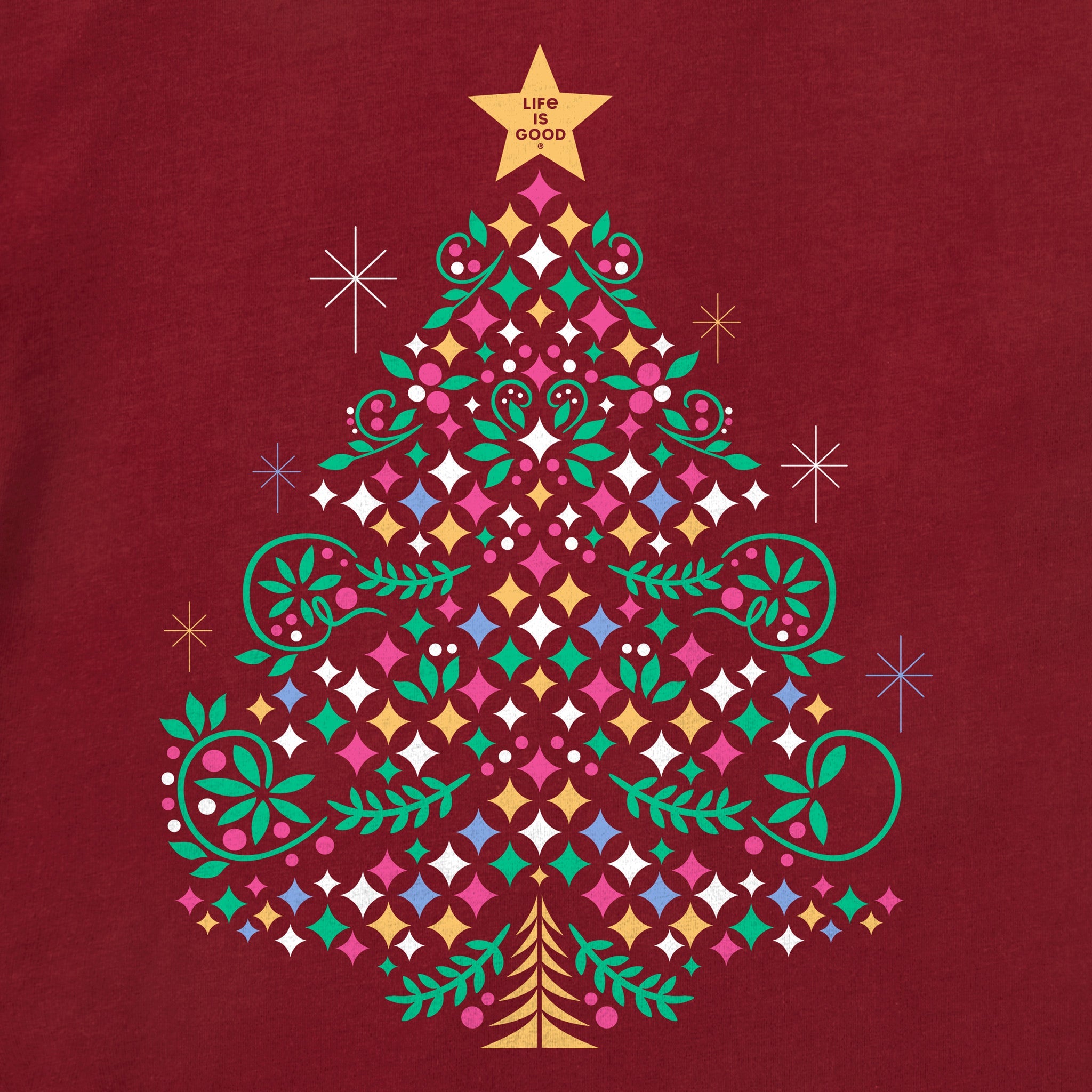 Women's Christmas Tree Sparkles Long Sleeve Crusher Vee