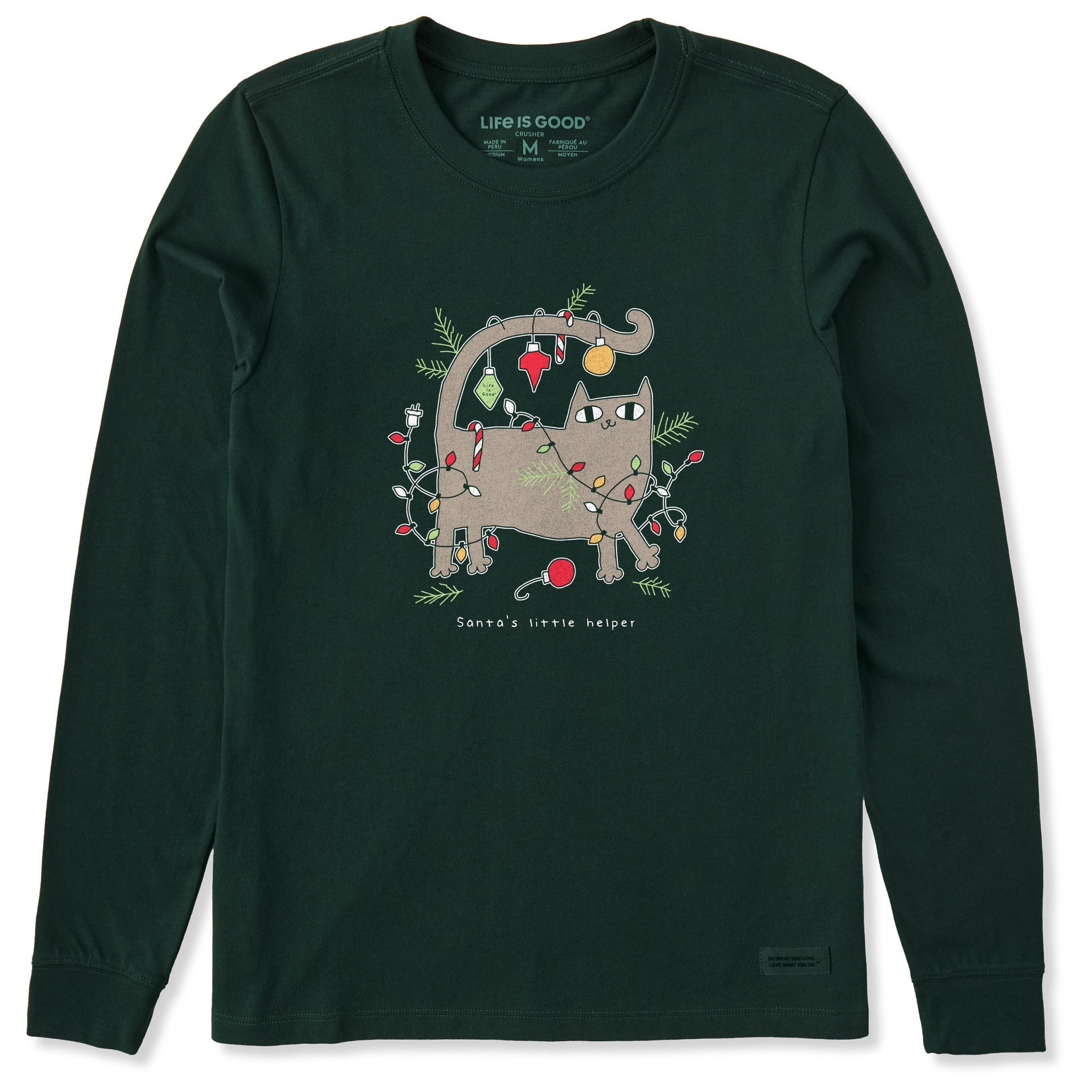 Women's Christmas Cat Long Sleeve Crusher Tee