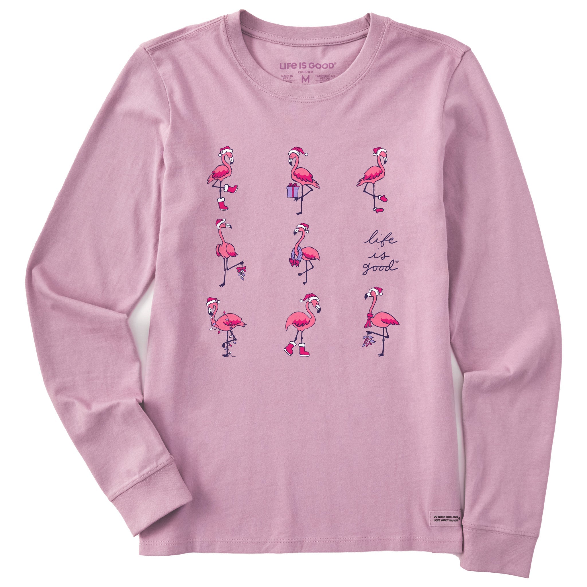 Women's Holiday Flamingos Long Sleeve Crusher Tee