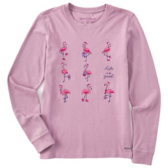Women's Holiday Flamingos Long Sleeve Crusher Tee