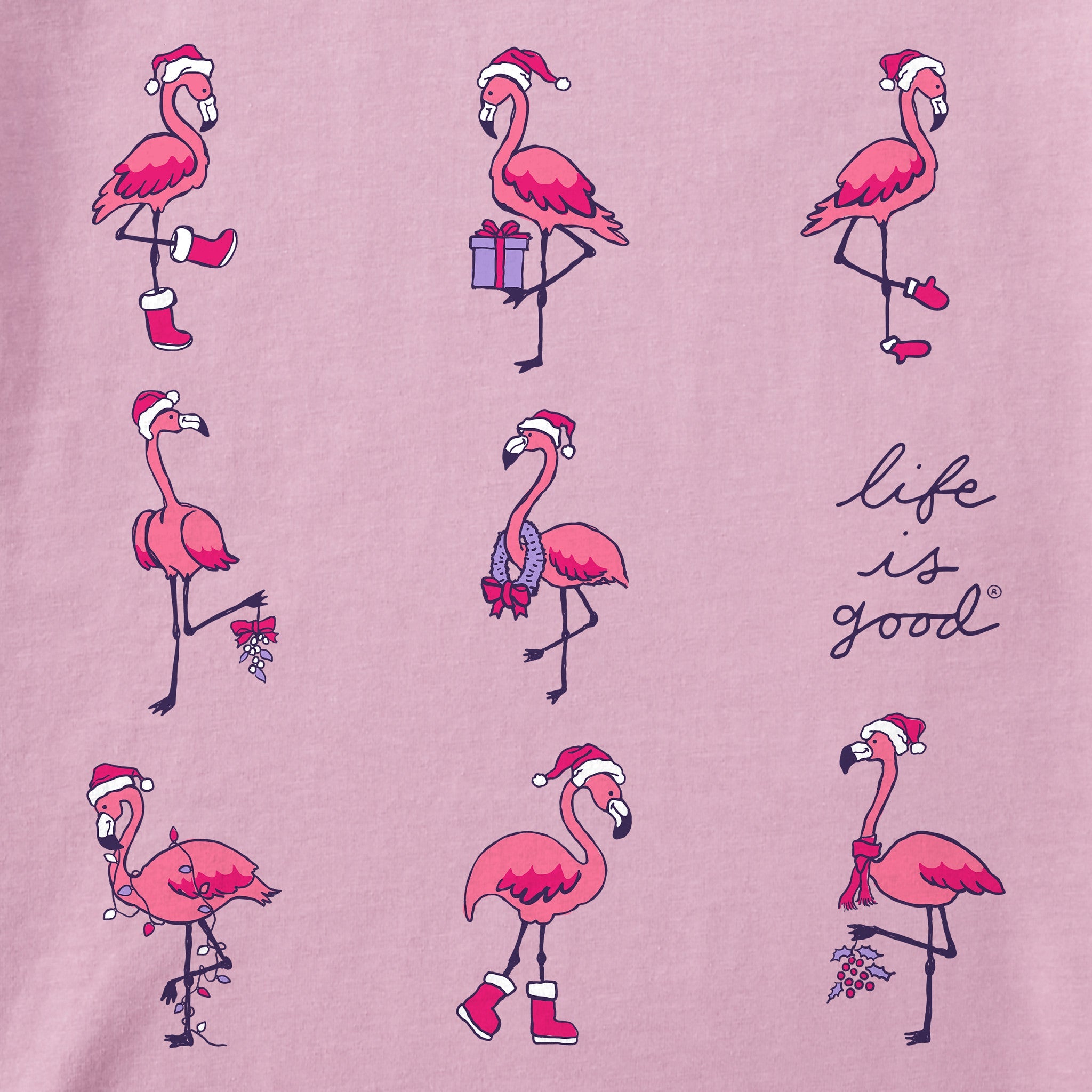 Women's Holiday Flamingos Long Sleeve Crusher Tee