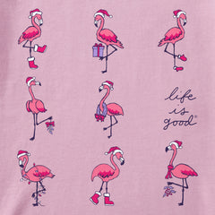 Women's Holiday Flamingos Long Sleeve Crusher Tee