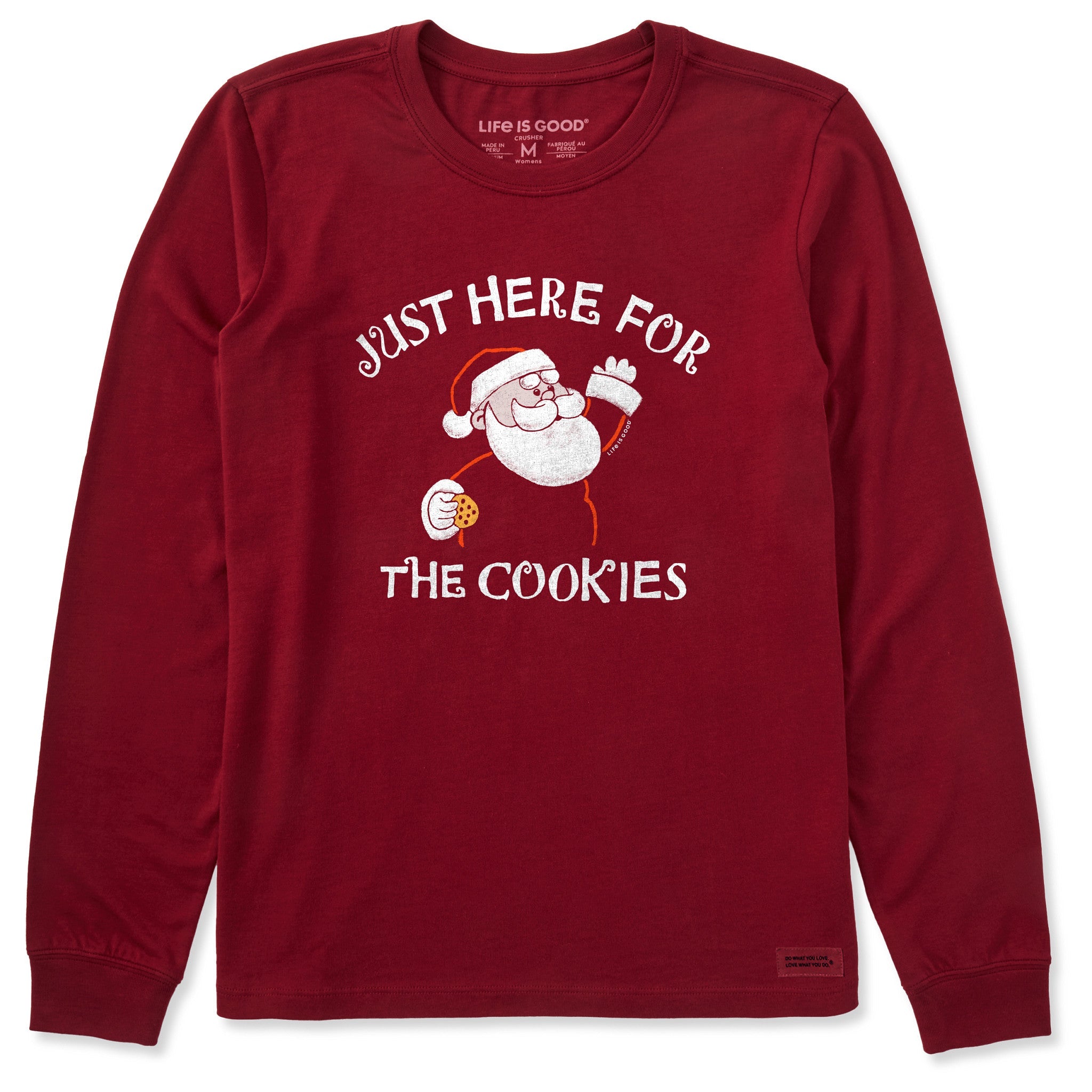 Women's Just Here for the Cookies Santa Long Sleeve Crusher Tee