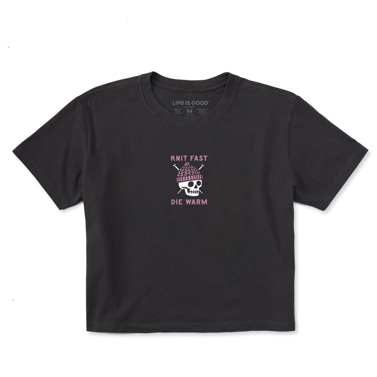 Women's Knit Fast Die Warm Skeleton Short Sleeve Crusher Boxy Tee