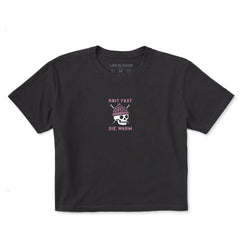 Women's Knit Fast Die Warm Skeleton Short Sleeve Crusher Boxy Tee