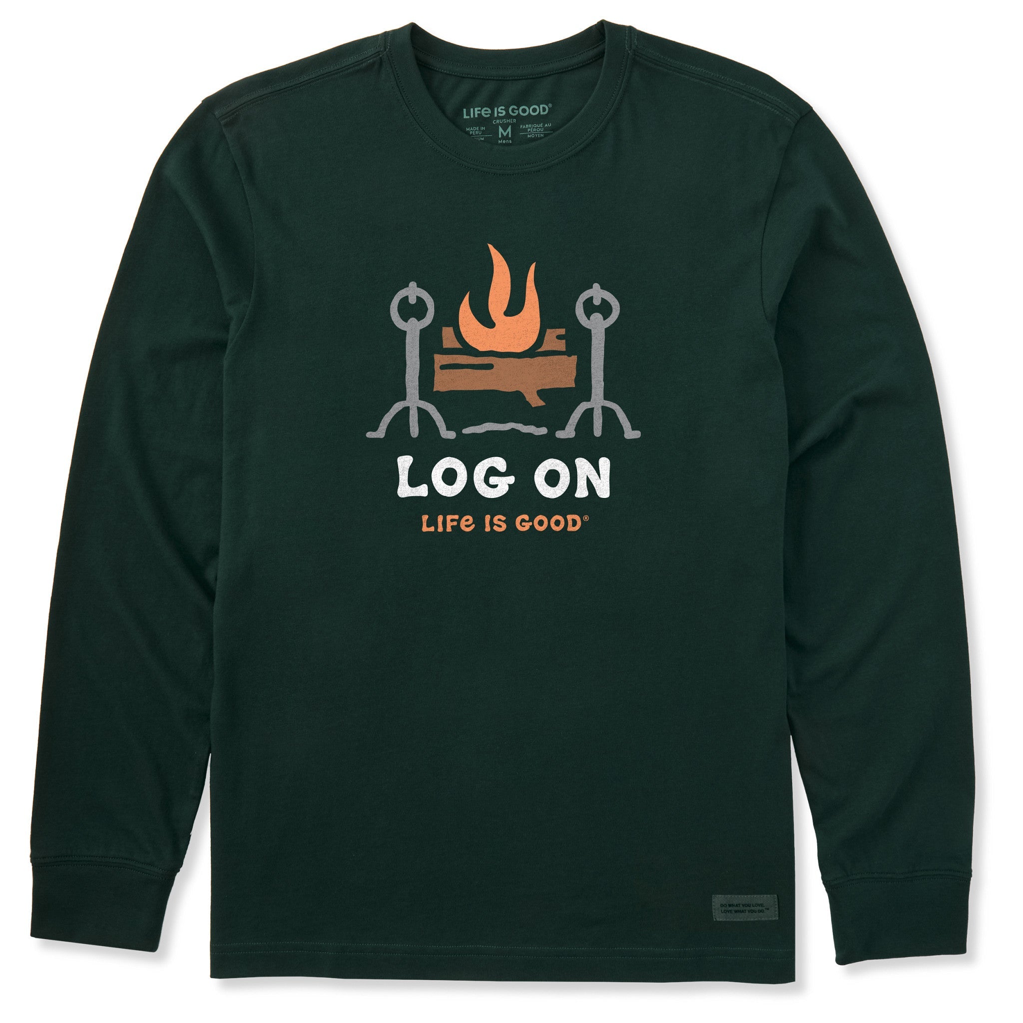 Men's Log On Fireplace Long Sleeve Crusher Tee