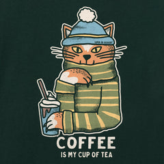 Women's Coffee Tea Cat Long Sleeve Crusher Tee