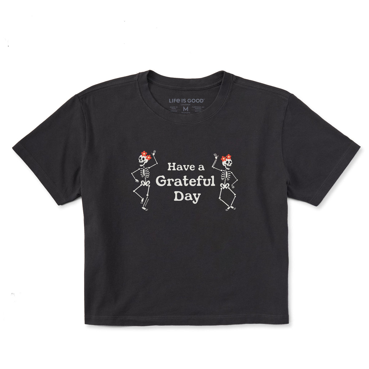Women's Have a Grateful Day Dancing Skeletons Short Sleeve Crusher Boxy Tee