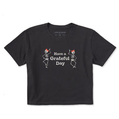 Women's Have a Grateful Day Dancing Skeletons Short Sleeve Crusher Boxy Tee