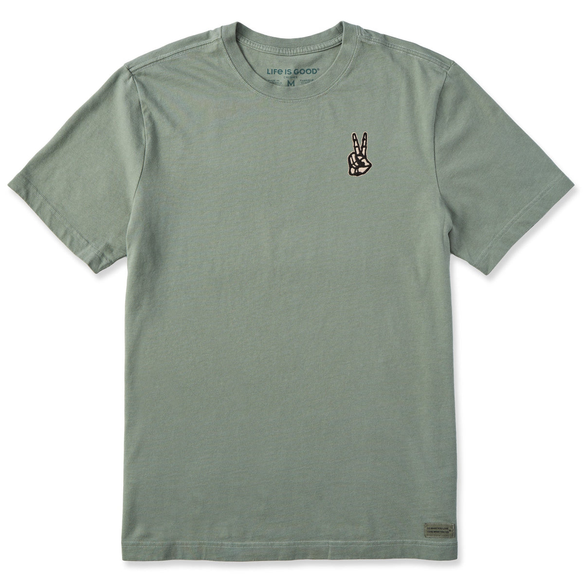 Men's Embroidered Skeleton Peace Hand Short Sleeve Crusher Tee