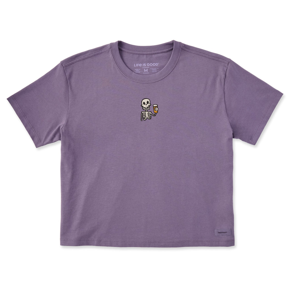 Women's Embroidered Skeleton Beer Short Sleeve Crusher Boxy Tee