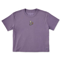 Women's Embroidered Skeleton Beer Short Sleeve Crusher Boxy Tee