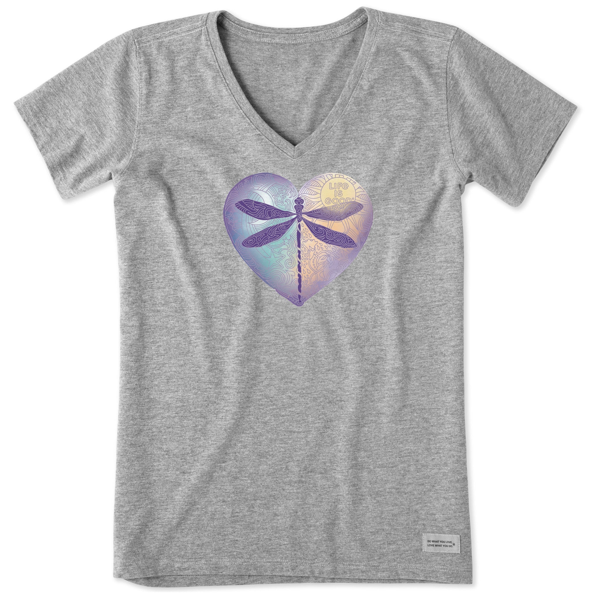 Women's Dragonfly Heart Short Sleeve Vee