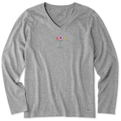 Women's Gerbera Flower Jar Long Sleeve Crusher-LITE Vee