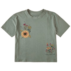Women's Happy Sunflowers Short Sleeve Crusher Boxy Tee