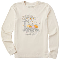 Women's Hello Fall Pumpkin Cart Long Sleeve Crusher Tee