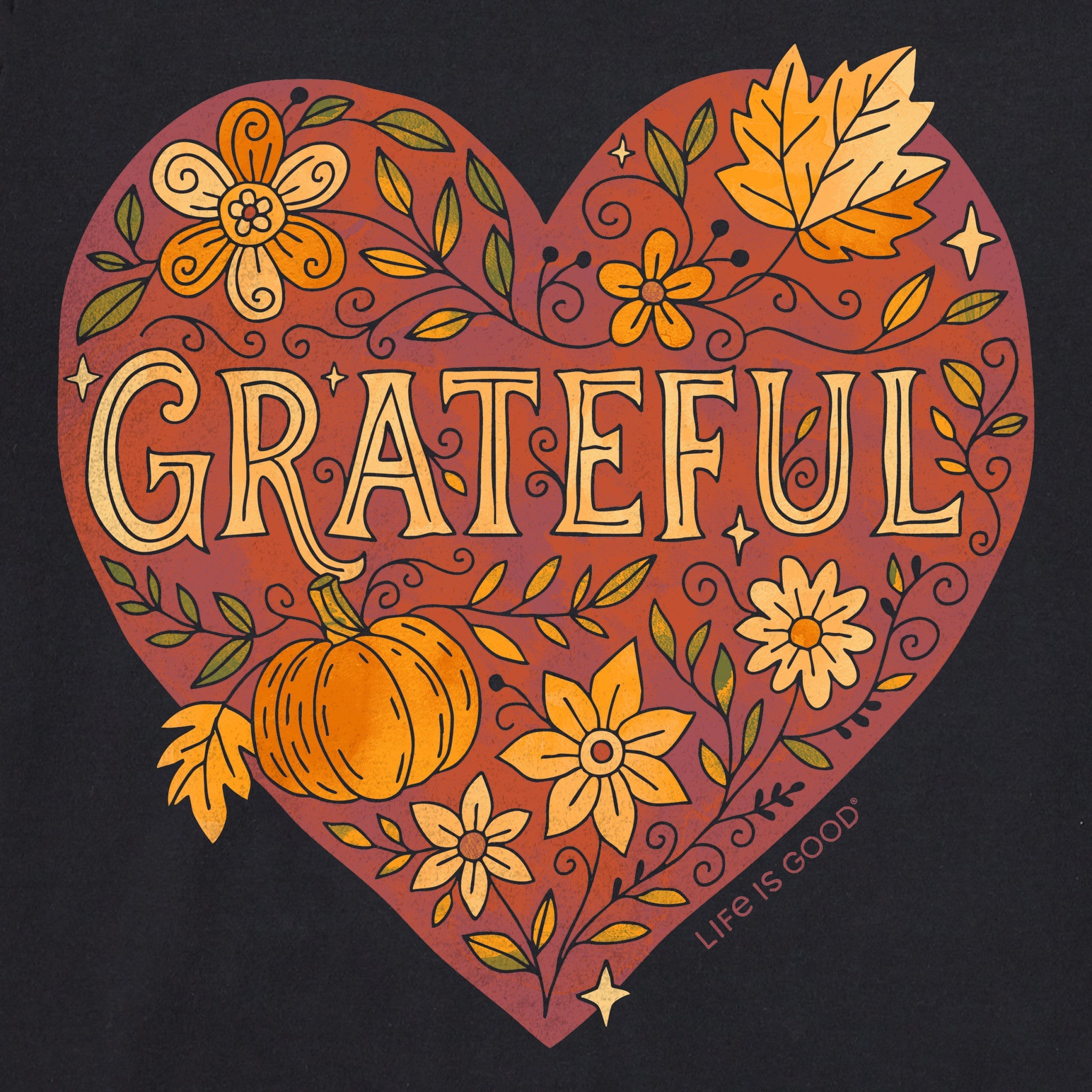 Women's Grateful Heart Doodle Watercolor Long Sleeve Crusher Vee