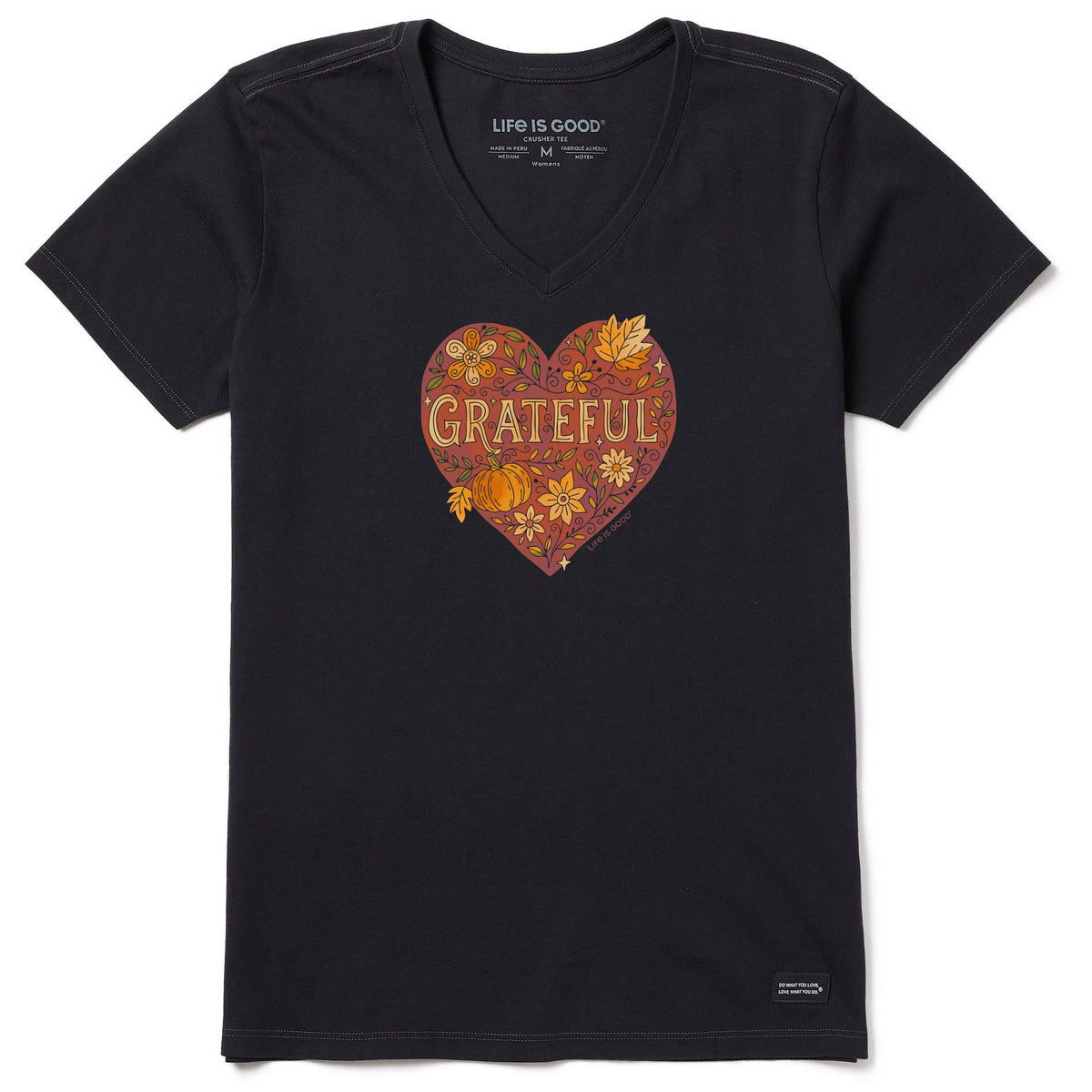 Women's Grateful Heart Doodle Watercolor Short Sleeve Crusher Vee