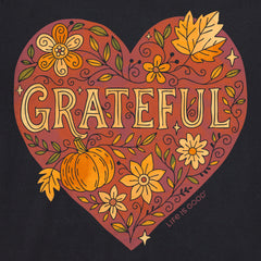 Women's Grateful Heart Doodle Watercolor Short Sleeve Crusher Vee