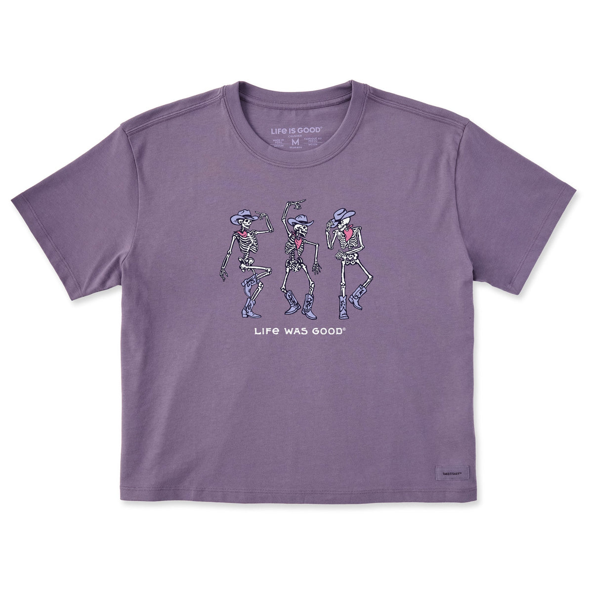 Women's Dancing Cowboy Skeletons Short Sleeve Crusher Boxy Tee
