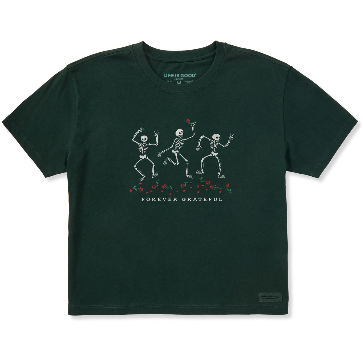 Women's Forever Grateful Dancing Skeletons Short Sleeve Crusher Boxy Tee