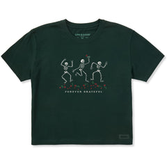 Women's Forever Grateful Dancing Skeletons Short Sleeve Crusher Boxy Tee