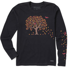 Women's Autumn Tree Leaves Long Sleeve Crusher Tee