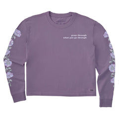 Women's Grow Through Retro Flowers Long Sleeve Crusher Boxy Tee