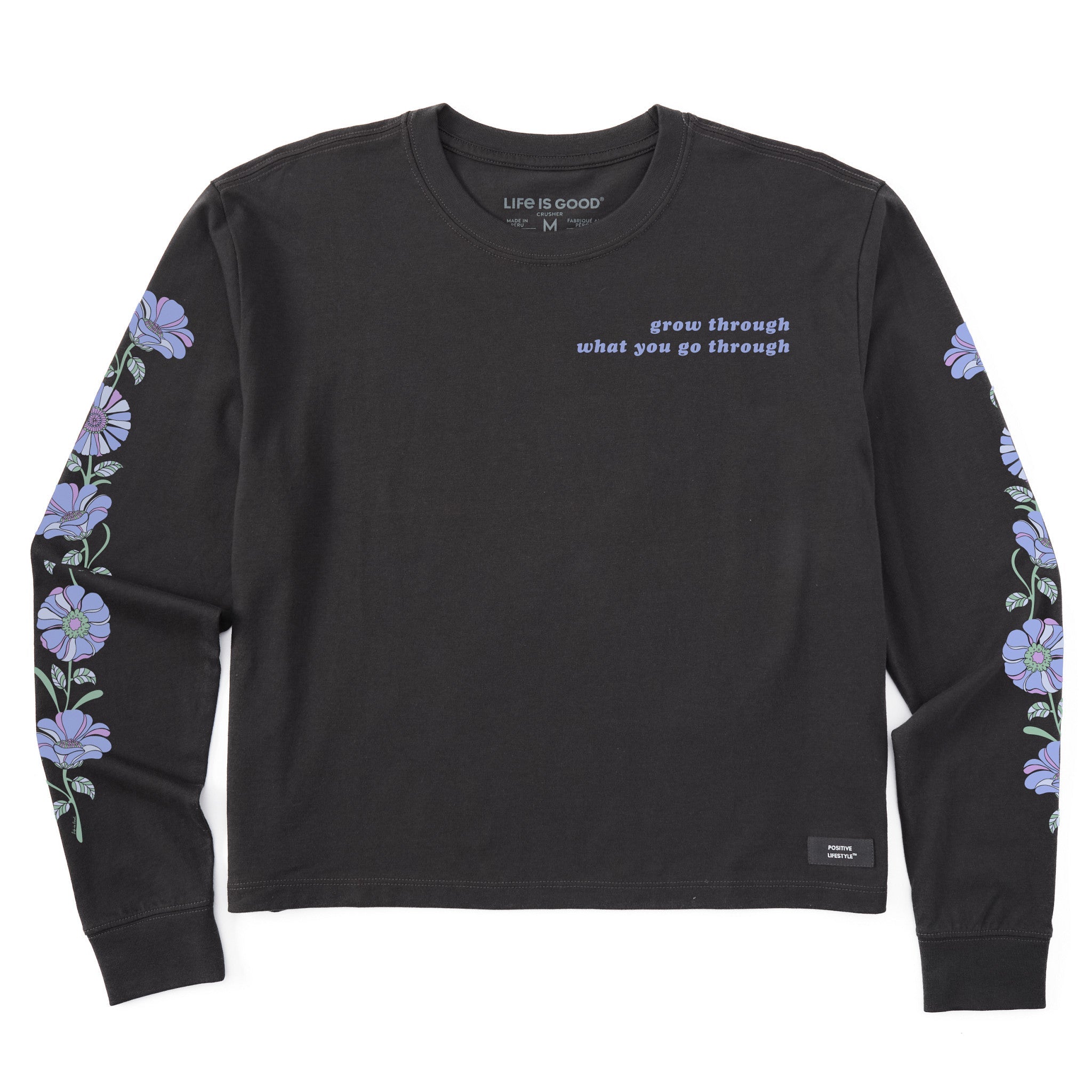 Women's Grow Through Retro Flowers Long Sleeve Crusher Boxy Tee