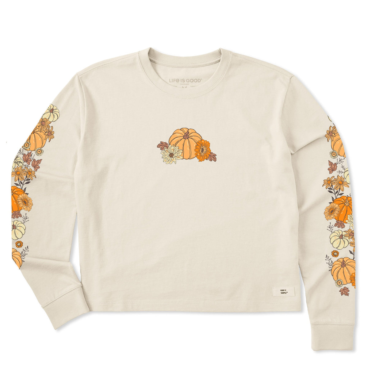 Women's Autumn Floral Pumpkins Long Sleeve Crusher Boxy Tee