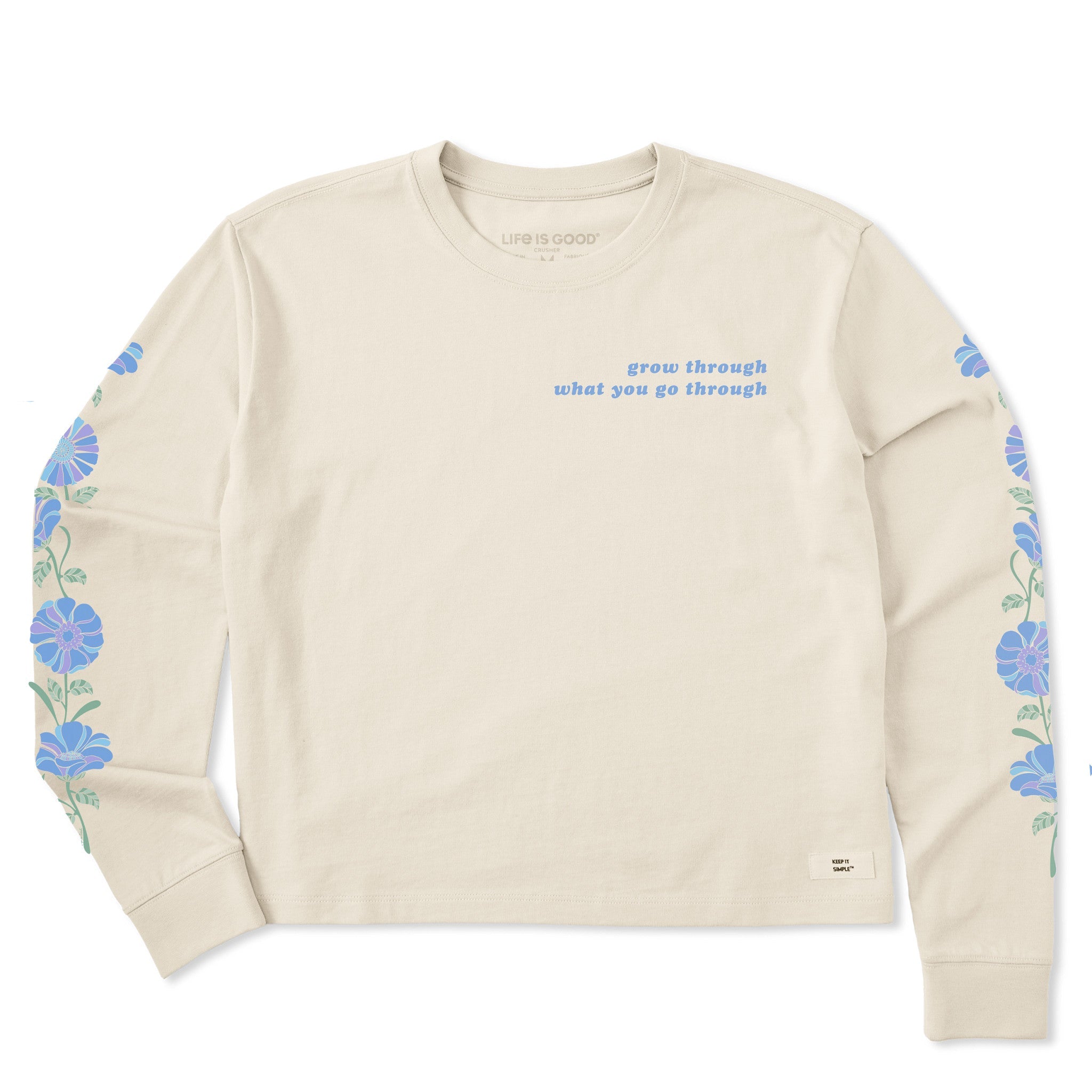 Women's Grow Through Retro Flowers Long Sleeve Crusher Boxy Tee