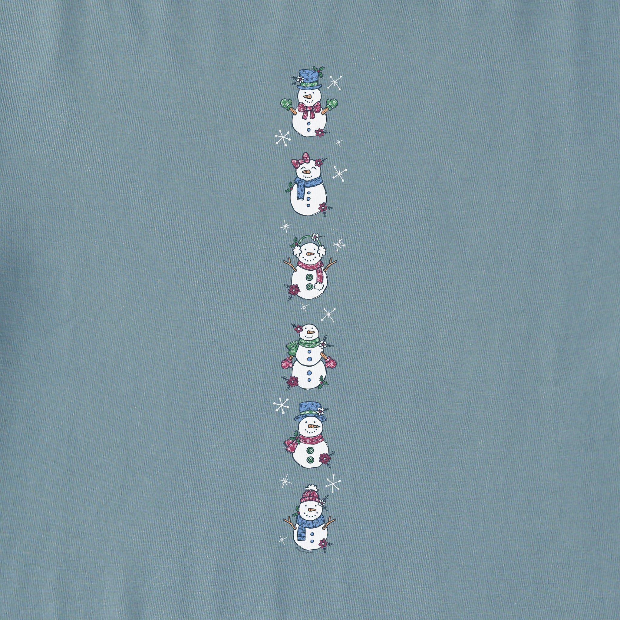 Women's Cute Snowmen Long Sleeve Crusher Boxy Tee