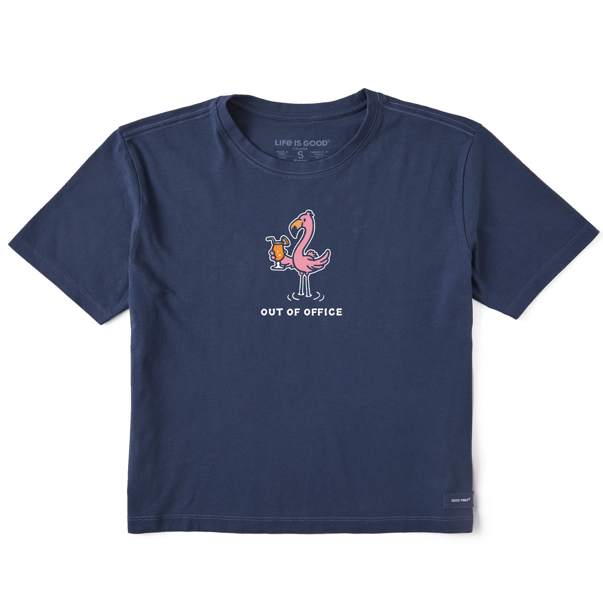 Women's Flamingo Cocktail Out of Office Short Sleeve Crusher Boxy Tee