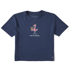 Women's Flamingo Cocktail Out of Office Short Sleeve Crusher Boxy Tee