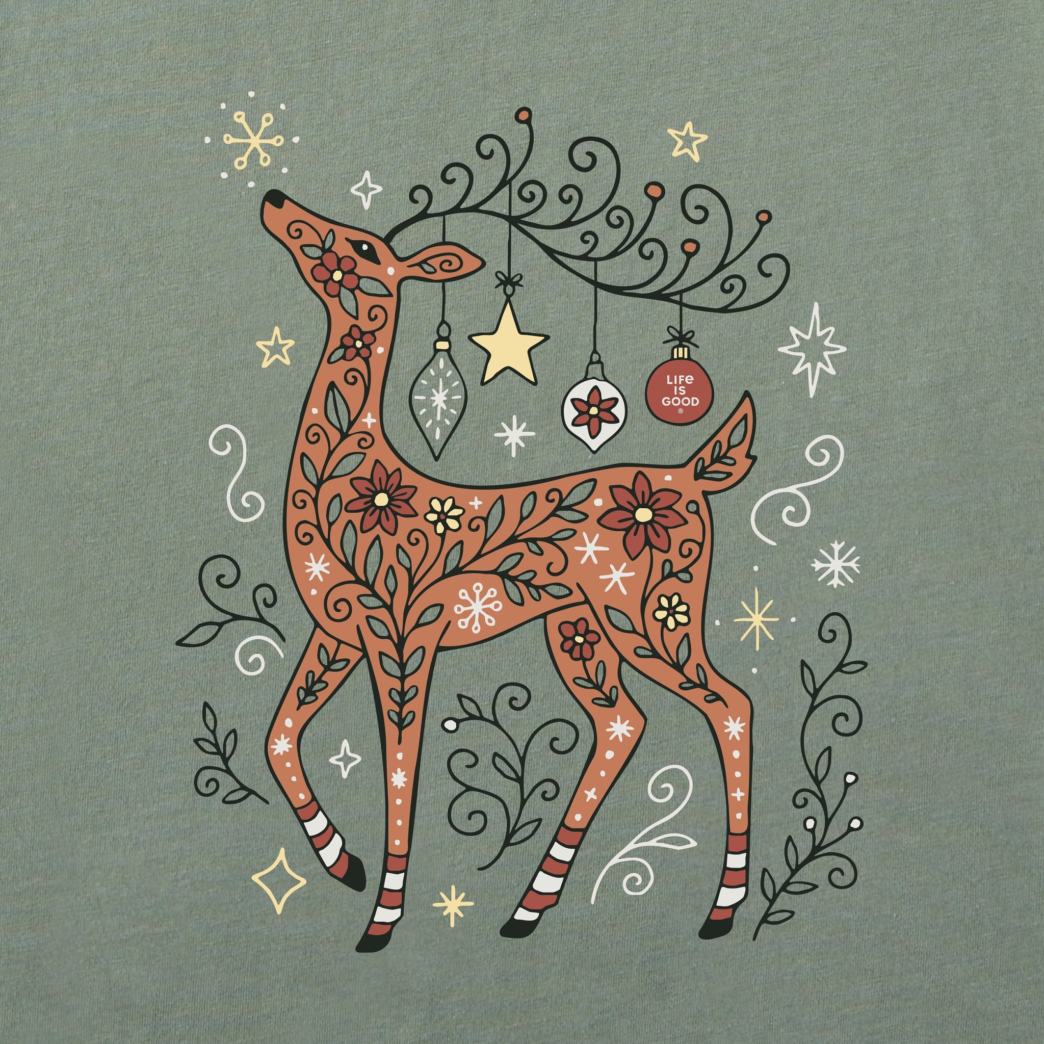 Women's Doodle Winter Deer Long Sleeve Crusher Tee