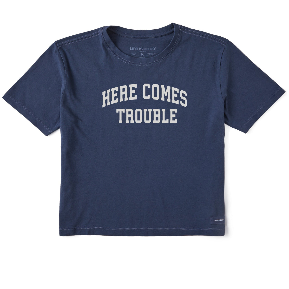 Women's Here Comes Trouble Arch Short Sleeve Crusher Boxy Tee