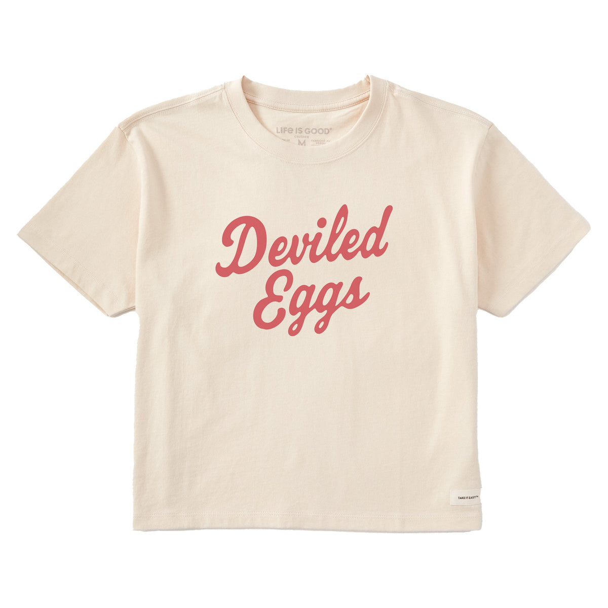 Women's Deviled Eggs Script Short Sleeve Crusher Boxy Tee