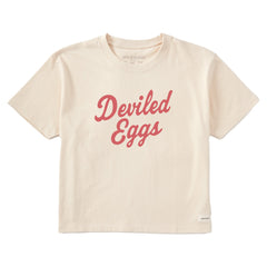 Women's Deviled Eggs Script Short Sleeve Crusher Boxy Tee