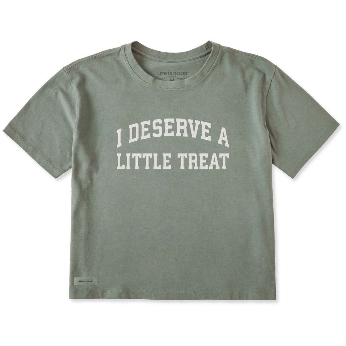 Women's I Deserve a Little Treat Arch Short Sleeve Crusher Boxy Tee