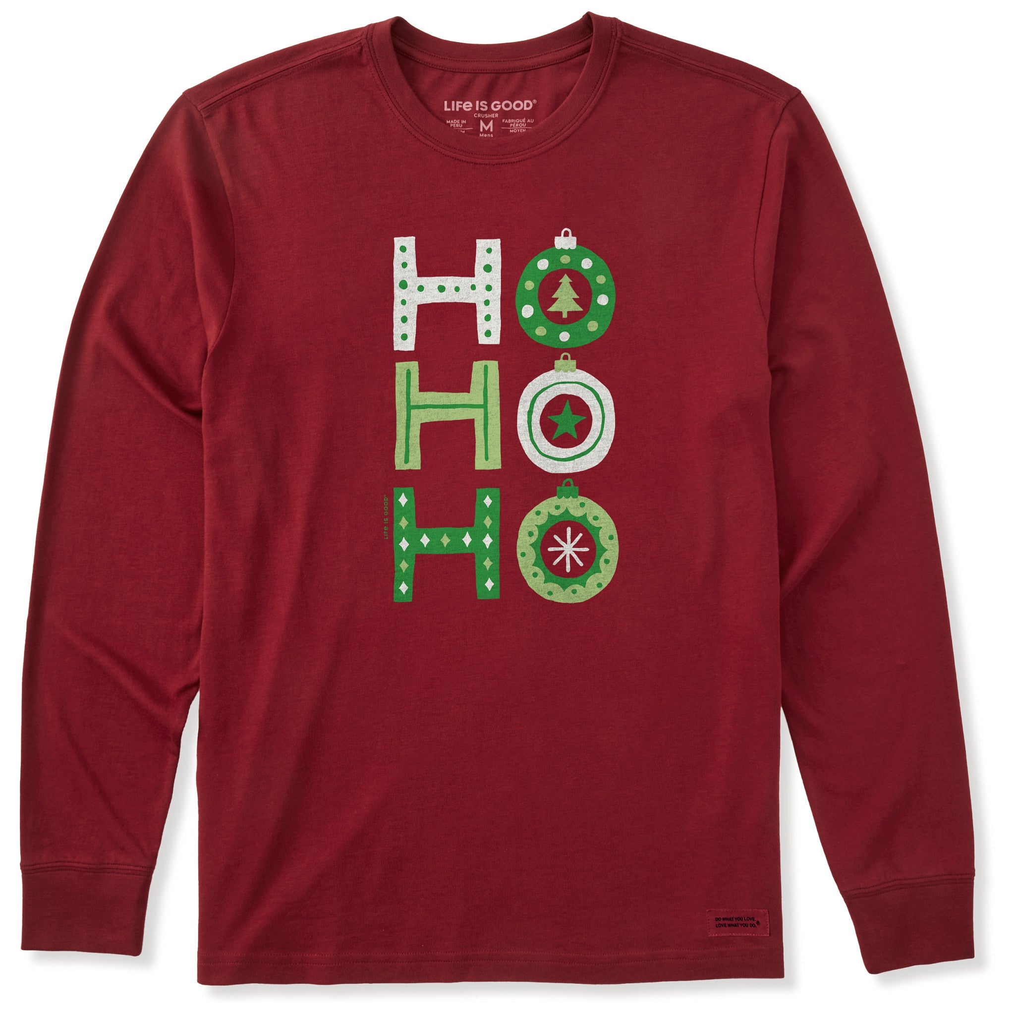 Men's Ho Ho Ho Ornaments Long Sleeve Crusher Tee
